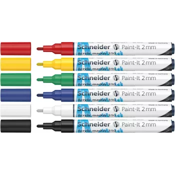 Schneider Paint-It 310 V1 Set di pennarelli acrilici, colori assortiti, punta tonda 2,0 mm, 6 pezzi (120195)