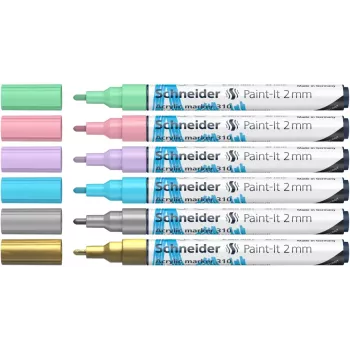 Schneider Paint-It 310 V2 Set di pennarelli acrilici, colori assortiti, punta tonda 2,0 mm, 6 pezzi 120196