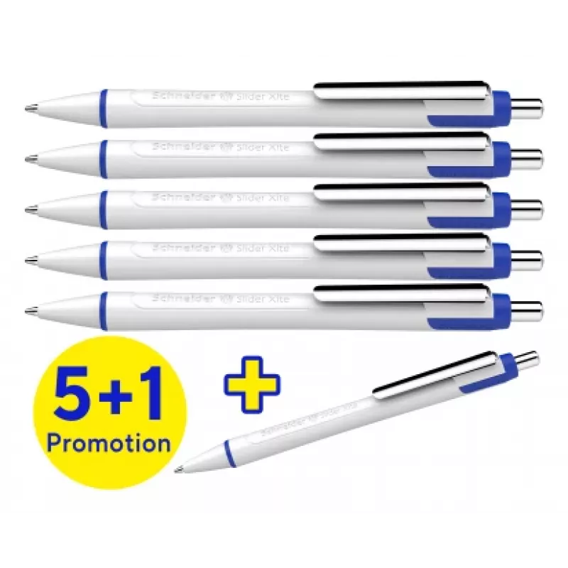 Schneider Slider Xite penna a sfera confezione 5+1, inchiostro blu, corpo bianco 133286