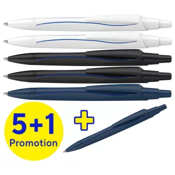 Schneider Reco set di penne a sfera con 6 penne, inchiostro blu, colori corpo assortiti, punta media 131886