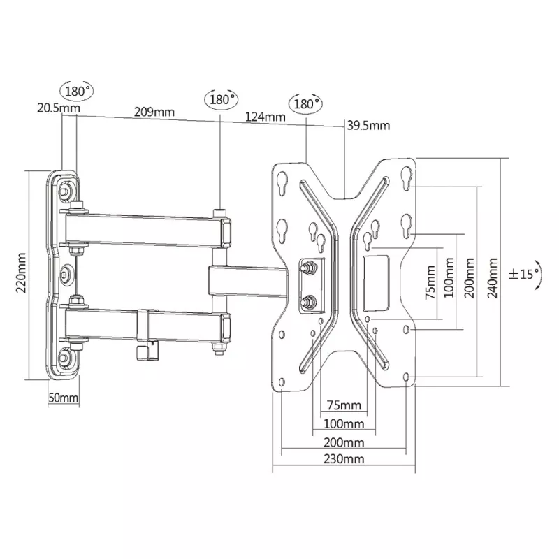 E+P WHS 151 supporto da parete TV completamente orientabile per schermi 23-49 pollici fino a 30 kg, nero