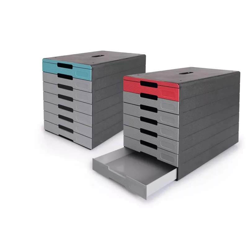 DURABLE IDEALBOX PLUS unità a cassetti DIN A4 con 7 cassetti, grigio/rosso 776303