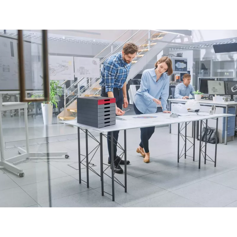 DURABLE IDEALBOX PLUS unità a cassetti DIN A4 con 7 cassetti, grigio/rosso 776303