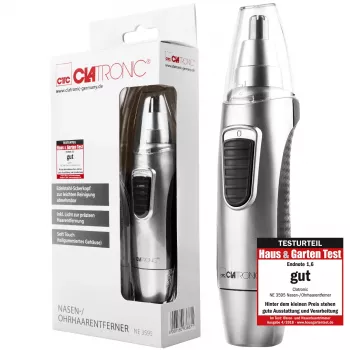 Clatronic NE 3595 trimmer per peli del naso e delle orecchie con luce di precisione, testina di taglio in acciaio inox rimovibile (263687)