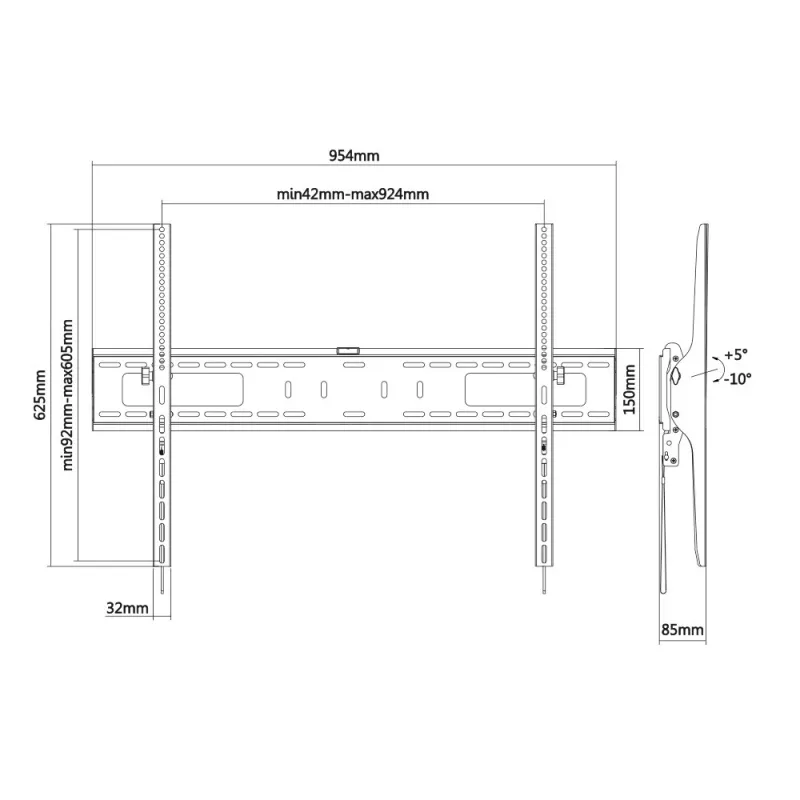 E+P supporto a parete inclinabile per display da 55-100 pollici, nero WHS217 5625517