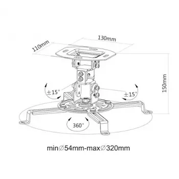E+P DH 15 supporto a soffitto per proiettore 150 mm, inclinazione/orientamento/rotazione, fino a 13,5 kg, argento 1258015