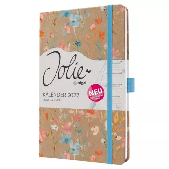 SIGEL Jolie 2027 agenda settimanale A5 blu Floral Serenity copertina rigida con elastico, portapenna, segnalibro, tasca interna, 144 pagine, carta 80 g/m², angoli arrotondati, multilingue 7J807