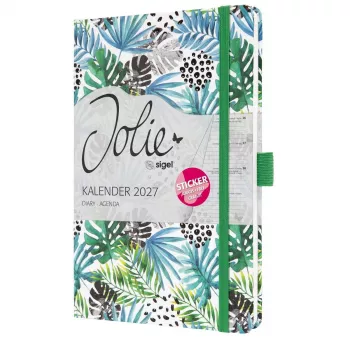 SIGEL Jolie 2027 agenda settimanale A5 Green Jungle Fever softcover con elastico, portapenna, 2 segnalibri 7J355