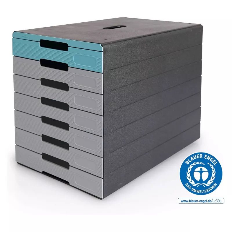 DURABLE IDEALBOX PLUS cassettiera, 7 cassetti, DIN A4, grigio/blu, polistirene 776306