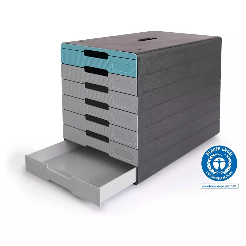 DURABLE IDEALBOX PLUS cassettiera, 7 cassetti, DIN A4, grigio/blu, polistirene 776306