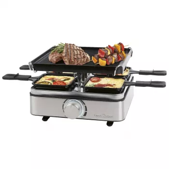 PROFI COOK raclette grill PC-RG 1301 per 4 persone con piastra in ghisa reversibile, corpo in acciaio inox 501301