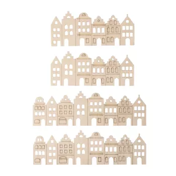 Rayher sagome decorative per bricolage in legno impiallacciato naturale case nordiche, 4 pezzi (46809505)