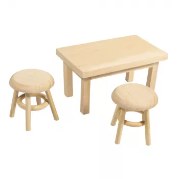 Rayher mini tavolo per elfi con 2 sgabelli, legno naturale, set da 3 pezzi 46819505