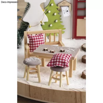 Rayher mini tavolo per elfi con 2 sgabelli, legno naturale, set da 3 pezzi 46819505