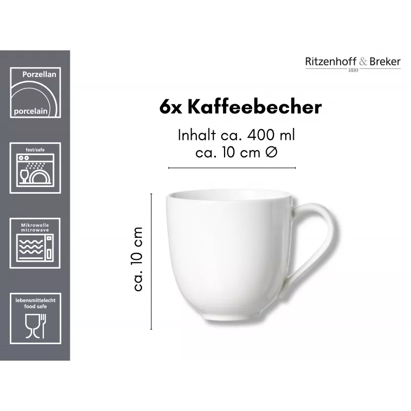 Ritzenhoff & Breker Skagen tazze da caffè in porcellana bianca 440 ml set da 6 317329