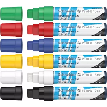 Schneider Paint-It 330 V1 set pennarelli acrilici, 6 colori diversi, punta a cuneo 15 mm 120396