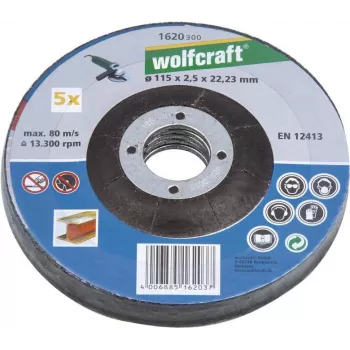Wolfcraft 1622300 disco da taglio con centro depresso 125 mm x 22,23 mm x 1,0 mm, confezione da 5