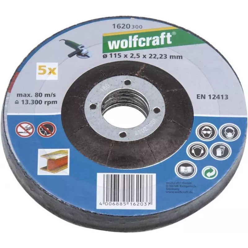 Wolfcraft 1622300 disco da taglio con centro depresso 125 mm x 22,23 mm x 1,0 mm, confezione da 5