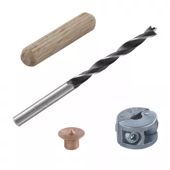 Wolfcraft 2916000 set di tasselli in legno di faggio 6 mm, 50 tasselli zigrinati + 4 marcatori in acciaio