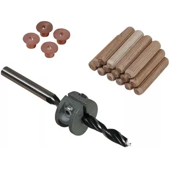 Wolfcraft Set tasselli in faggio 8 mm con punta, limitatore di profondità e marcatori (50 tasselli, 56 pezzi) 2917000
