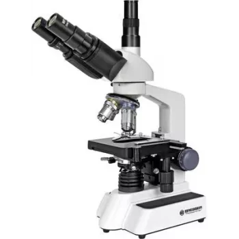 BRESSER microscopio trinoculare a luce trasmessa, ingrandimento 40x-1000x, illuminazione LED, tavolino a croce meccanico, 5723100