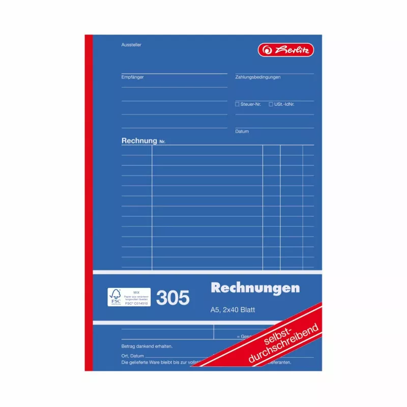 Herlitz blocchi fattura A5 2 parti autocopianti, confezione da 4 300003799