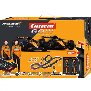 Carrera GO!!! McLaren Racing set slotcar elettrico scala 1:43 con looping, fly-over, strettoia, 2 controller, pista 6,2 m