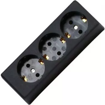 HEINRICH KOPP Ciabatta 3 prese senza interruttore, nero, non cablata, 16 A, 250 V, Schuko, protezione bambini, montaggio a parete 120305001