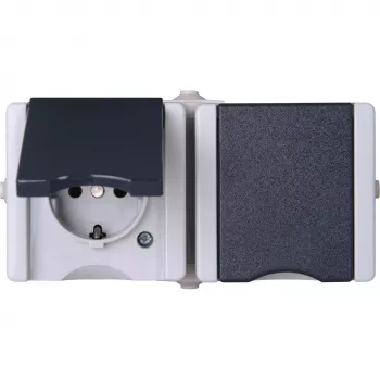 HEINRICH KOPP Presa Schuko 2 prese orizzontale, precablata, da parete IP44 grigio 16 A, 250 V (950655000)