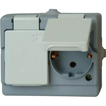 HEINRICH KOPP Presa Schuko doppia da parete IP44, precablata, orizzontale, grigio 1302.4800.6