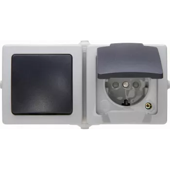 Kopp Nautic Unità combinata, presa con interruttore e coperchio a ribalta, grigio, IP44, montaggio a parete 138656001