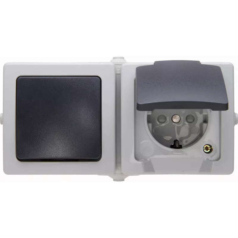 Kopp Nautic Unità combinata, presa con interruttore e coperchio a ribalta, grigio, IP44, montaggio a parete 138656001
