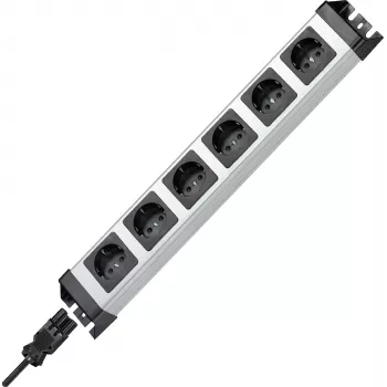 Kopp POWERversal Ciabatta a 6 prese con ingresso GST18i, senza interruttore, argento/nero 2.29420012E8