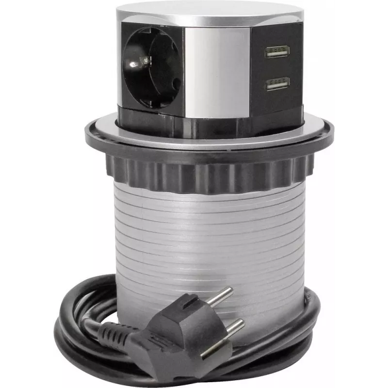 HEINRICH KOPP Torre 3 prese argentata con cavo 1,4 m, 16 A, prese con protezione bambini 229005011