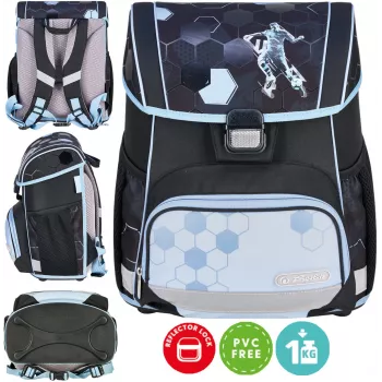 Zaino scolastico Herlitz Loop 6-9 anni con Cyber Soccer Robot, 16 L, set da 4 pezzi, poliestere, nero