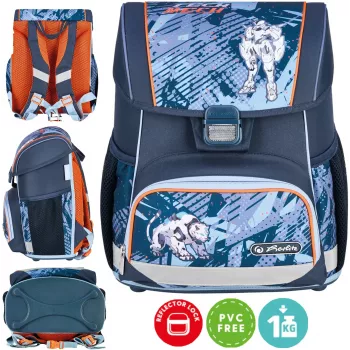 Zaino scolastico Herlitz Loop Cyber Soccer 16L, 6-9 anni, chiusura magnetica Fidlock, schienale ergonomico, certificato TÜV Rheinland