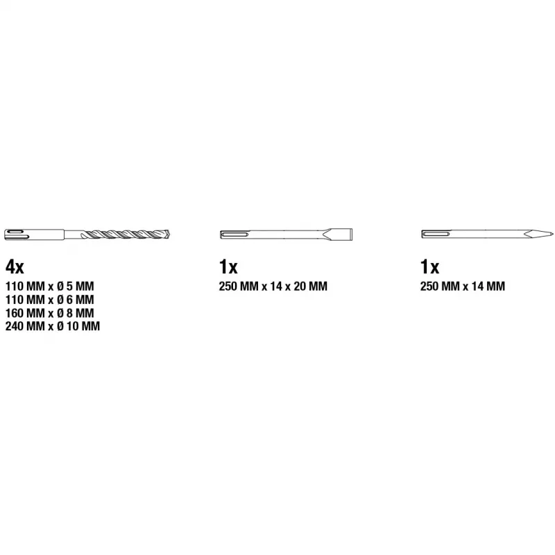 kwb 109166 Set di scalpelli in metallo duro SDS-Plus, 6 pezzi, 5/6/8/10 mm