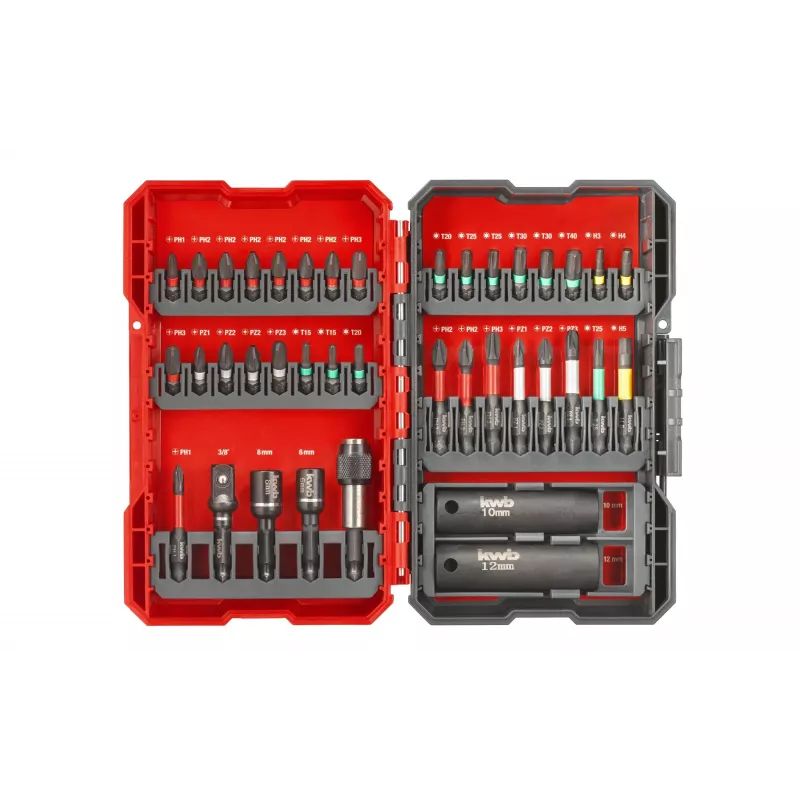 kwb 109010 Set di bit, 39 pezzi, bit in acciaio S2, gambo esagonale 1/4 inch, portabit magnetico a cambio rapido, codificati a colori
