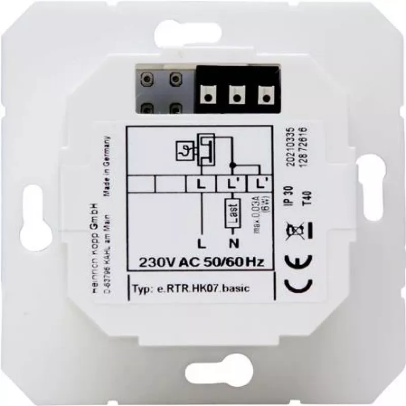 HEINRICH KOPP HK07 Basic termostato ambiente elettronico, 230V, 50Hz, da 0°C a 40°C, IP20, bianco puro 296529003