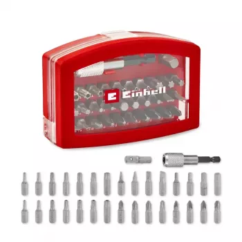 Einhell BELT CLIP 118495 set da 32 pezzi di punte per avvitatore con punte Phillips, PoziDriv, a taglio, Torx e Torx antimanomissione in custodia con clip da cintura