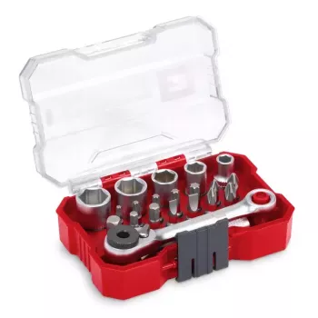 Einhell set da 21 pezzi di chiavi a bussola e punte da 1/4 di pollice | cromo-vanadio | cricchetto reversibile | 118683