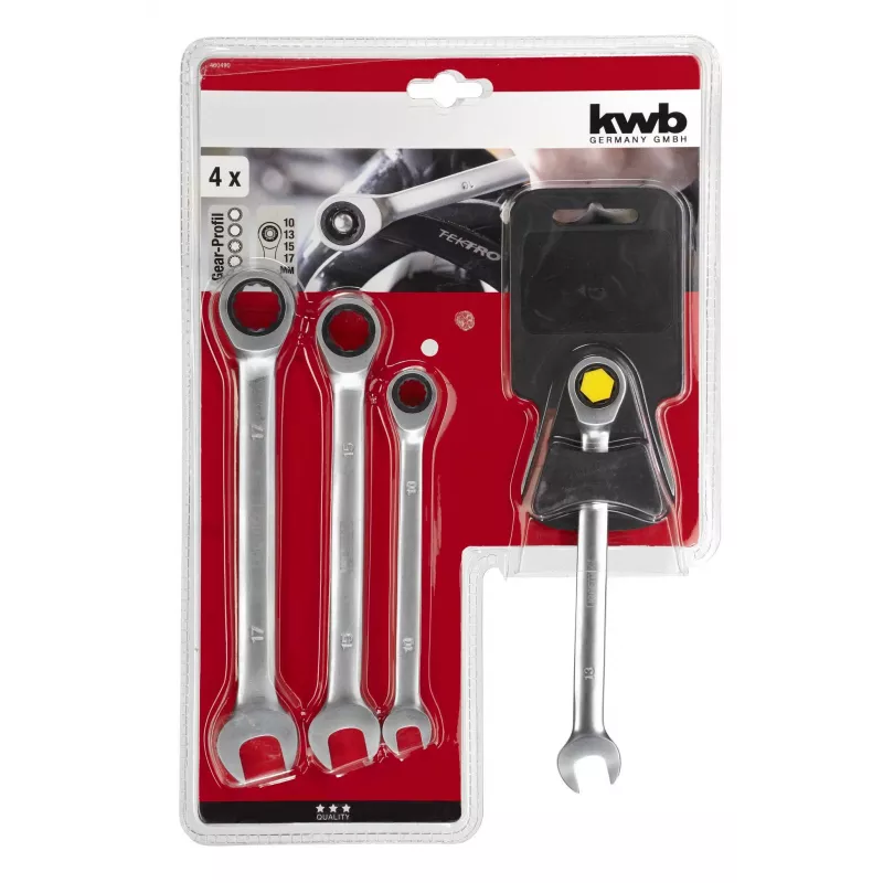 KWB 460490 Set di 4 chiavi a cricchetto doppie poligonali 10-17 mm