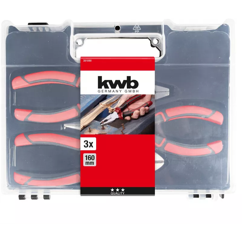 kwb 381090 Set di pinze 3 pezzi (pinza combinata, tronchese, pinza a punte)