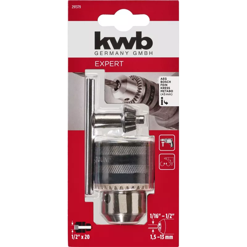 kwb Mandrino portapunta a corona dentata, 1/2 pollice-20 UNF, 1,5-13 mm, antigraffio 291379