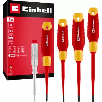 Einhell Set cacciaviti VDE per elettricisti, 5 pz., SL 4,0/5,5, PH 1/2, cercafase, 370541