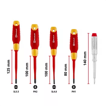 Einhell Set cacciaviti VDE per elettricisti, 5 pz., SL 4,0/5,5, PH 1/2, cercafase, 370541