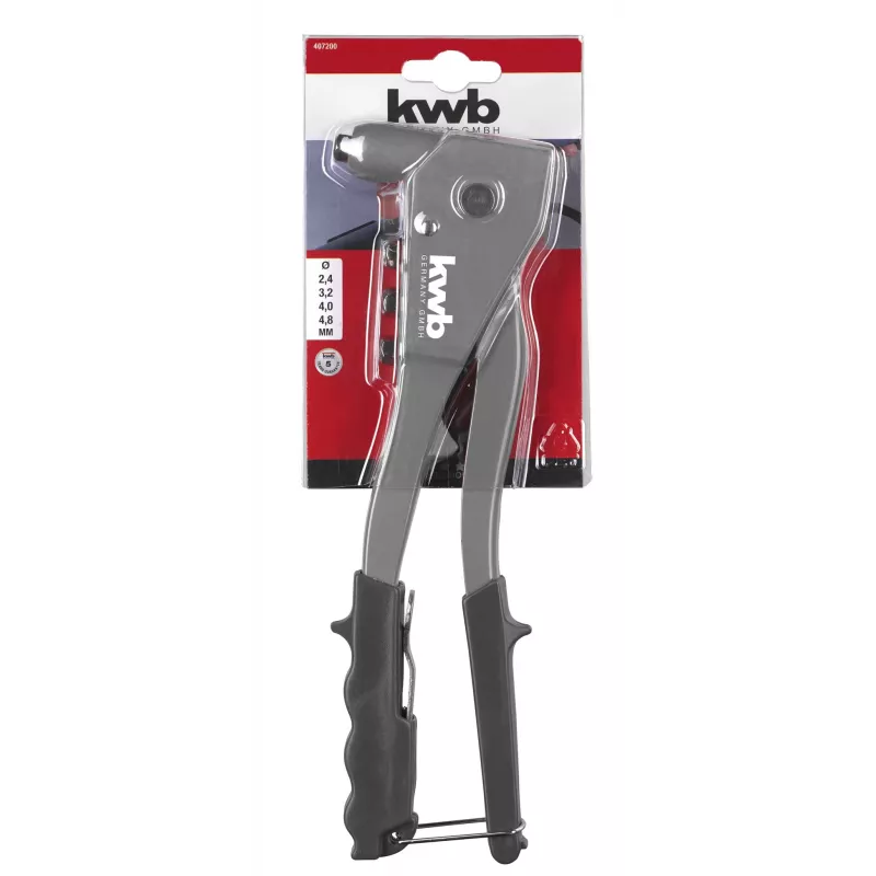 kwb 407200 rivettatrice manuale con 4 ugelli (2,4-4,8 mm), per rivetti in alluminio e acciaio