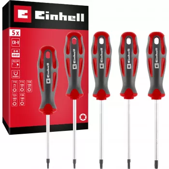 Einhell set di cacciaviti Torx universali T10-T30, 5 pezzi, punte magnetiche, acciaio cromo-vanadio, impugnature ergonomiche bi-materiale, officina e fai da te 370537
