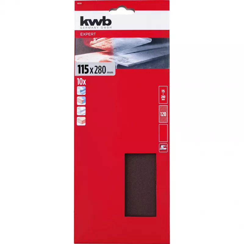 KWB 812120 fogli abrasivi in ossido di alluminio P120, 280 x 115 mm, 10 pezzi