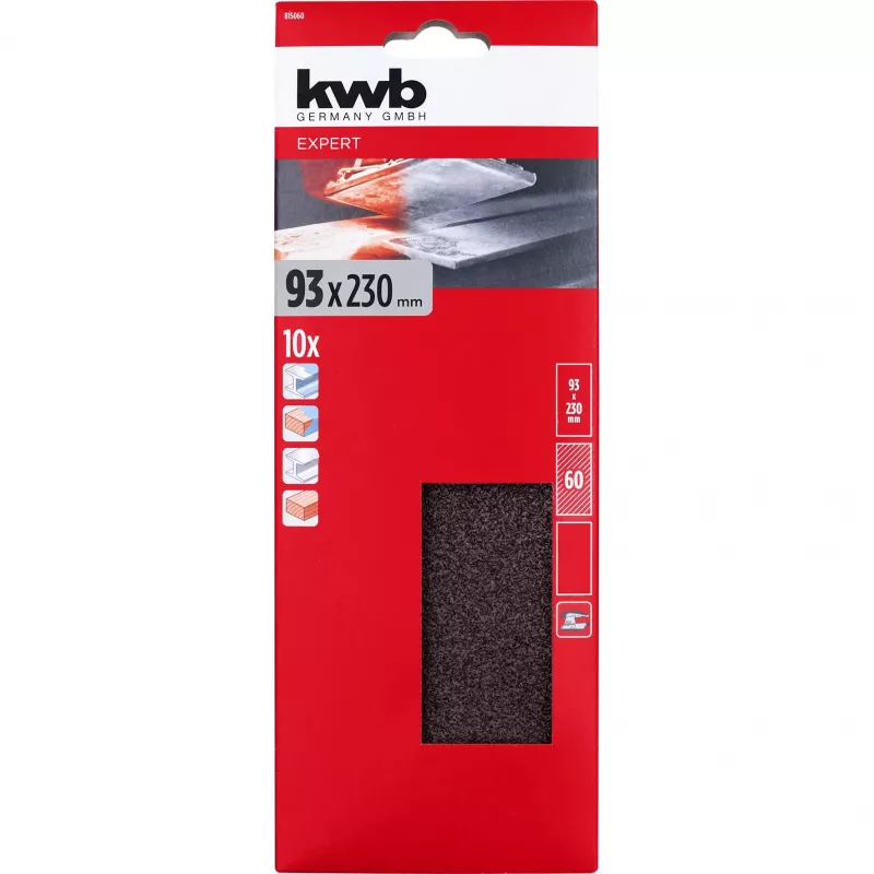 KWB 815060 Fogli di carta abrasiva, grana 60, 230 mm x 93 mm, 10 pezzi